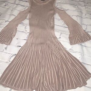 Express Women’s Ribbed Cold-Shoulder Sweater Dress in Taupe